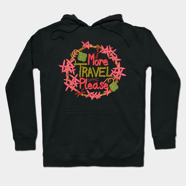 More travel, please quote with bamboo, jungle geranium, lanterns and red damselflies - pink and green Hoodie by Ipoole